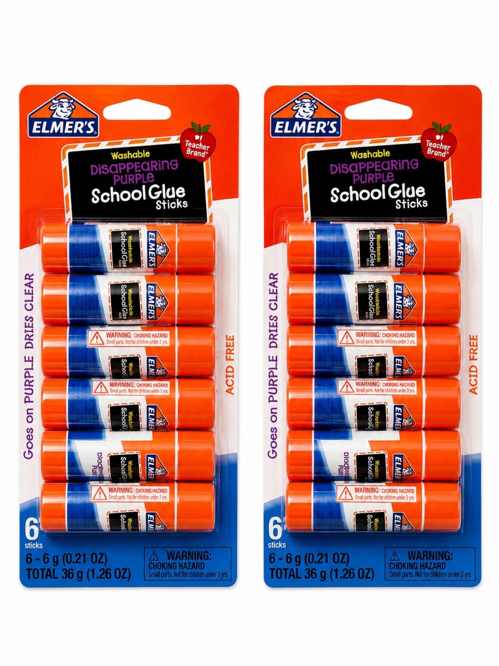 Elmer’s Washable Disappearing Purple School Glue Sticks – 6 Pack (Lot of 2) New